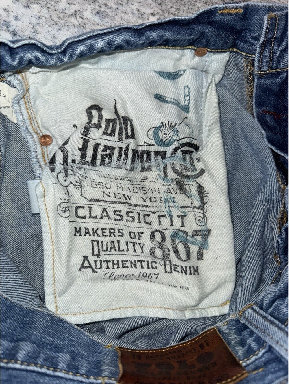 Polo Ralph Lauren 867 Jeans Mens 32x30 Straight Classic Blue Denim Distressed